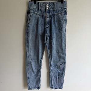 Sezane Sydney Trousers FR 36 US 4 Blue Snow Denim High Rise Pleated Straight Leg